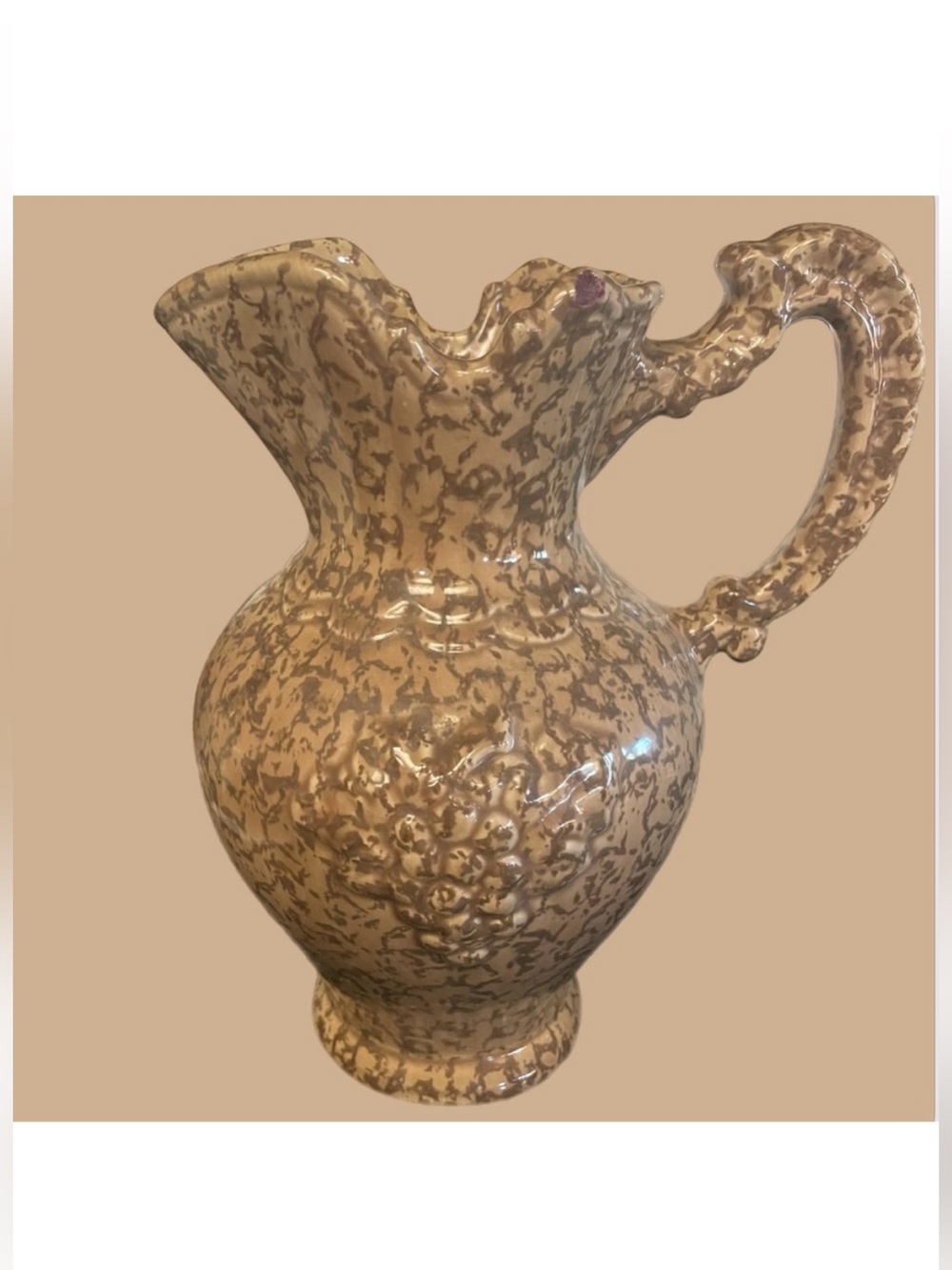 Beautiful Vintage Spongeware Pitcher with Grape Relief Detail